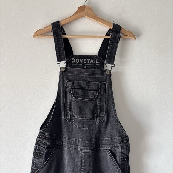 Dovetail Workwear Women's Size 4/32  Black Faded Denim Freshley Overalls Bibs - Picture 5 of 16